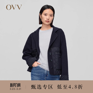 翻领双面呢拼接短款 经典 薄棉服 女装 OVV秋冬新款