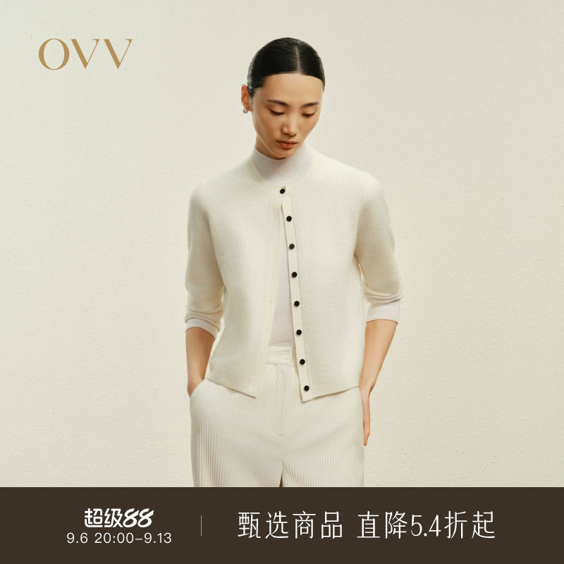 OVV秋冬热卖女装简约舒适保暖羊毛短袖针织开衫外套