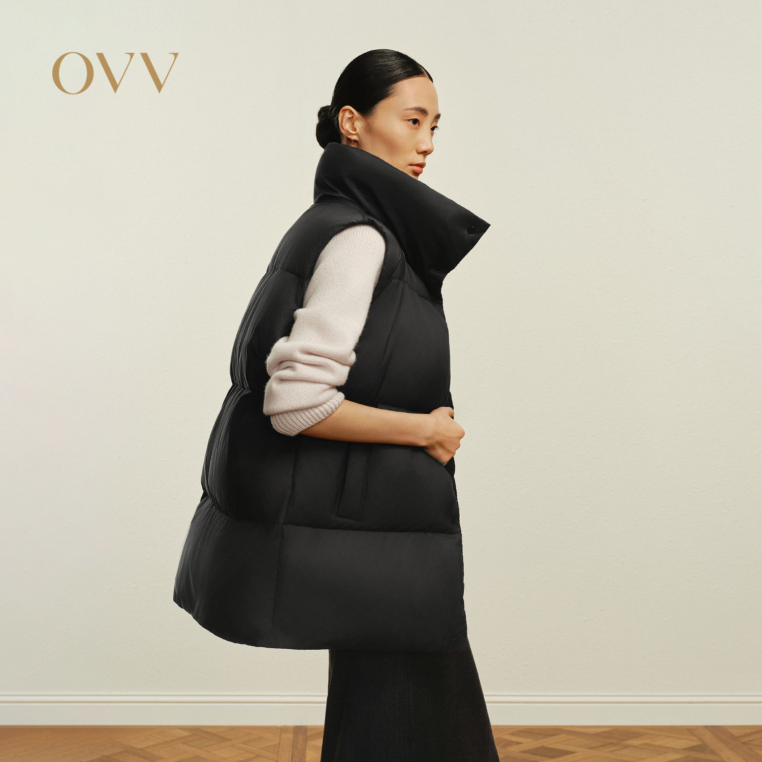 OVV秋冬热卖女装桃绒面料立领保暖蓬松羽绒马甲背心