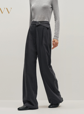 OVV2025秋冬新款女装高级优雅条纹羊毛休闲通勤西裤