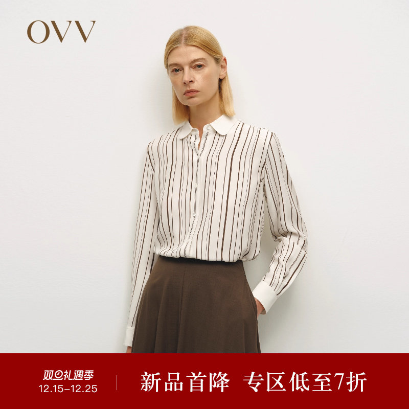 【重磅真丝】OVV秋冬热卖女装优雅素绉缎长袖休闲衬衫