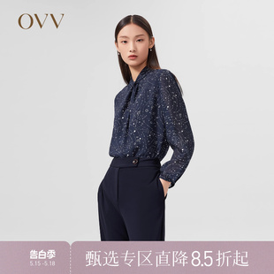 12MM真丝雪纺扭结印花衬衫 OVV春夏热卖 女装 星辰印花