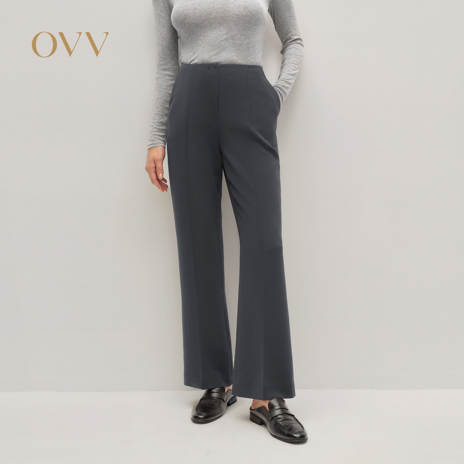 OVV2025秋冬新款女装日本进口三醋酸侧后松紧腰休闲西裤