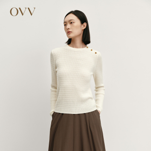 羊绒衫 复古立体绞花圆领纽扣开合长袖 女装 OVV秋冬热卖