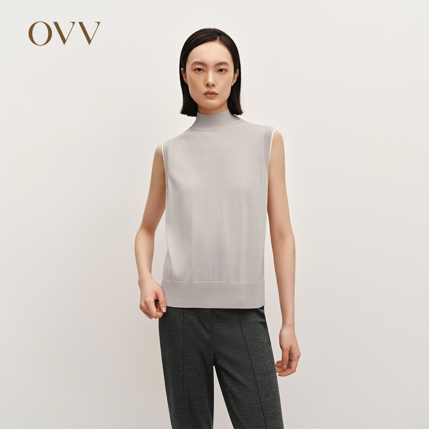 【黄金羊毛】OVV秋冬热卖女装舒弹半高领无袖针织背心