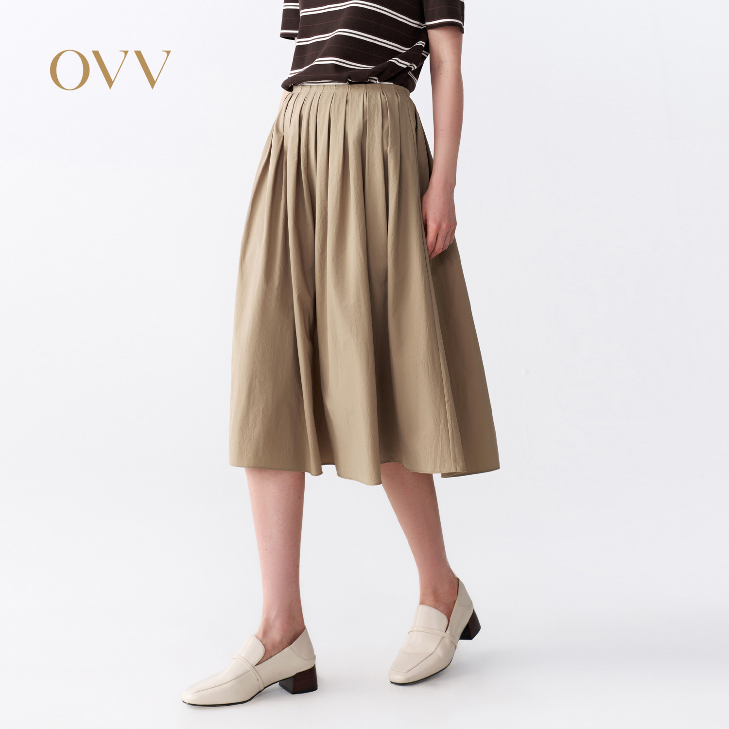 OVV2026春夏新款女装优雅舒适休闲通勤A字中长半身裙