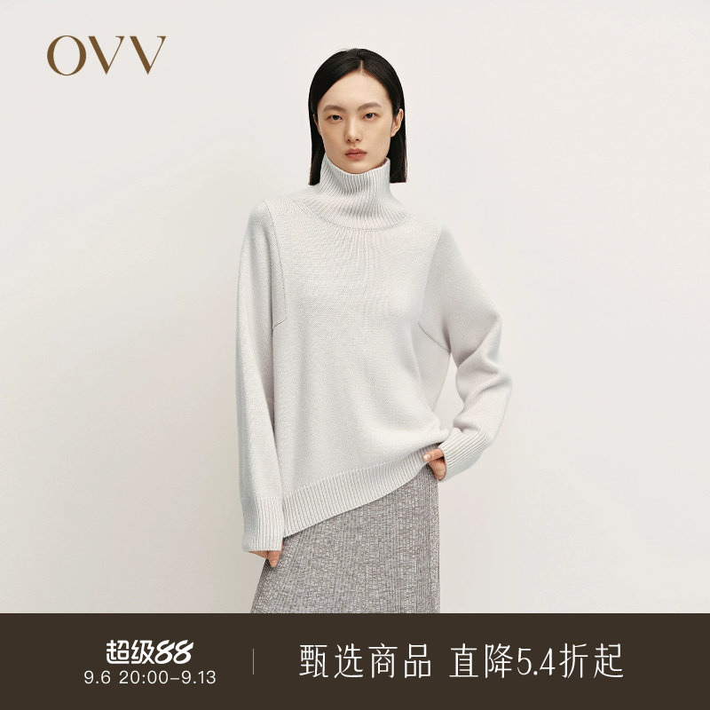 OVV秋冬热卖女装高领保暖舒适粗针阔版长袖休闲羊绒衫图片