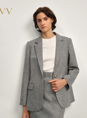 OVV2025秋冬新款女装平驳领羊毛混纺休闲通勤西服外套