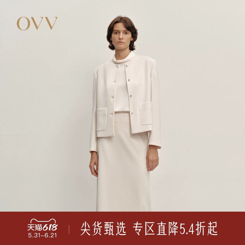 OVV秋冬新款女装圆领三醋酸直筒夹克外套