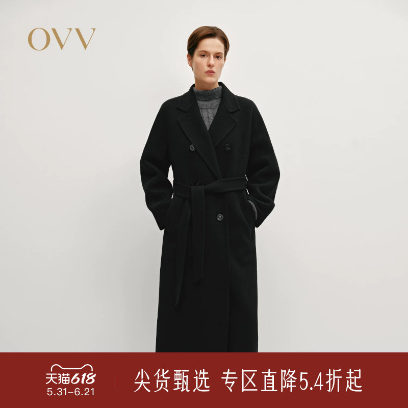 OVV秋冬热卖女装平驳领双排扣休闲通勤羊毛双面呢大衣