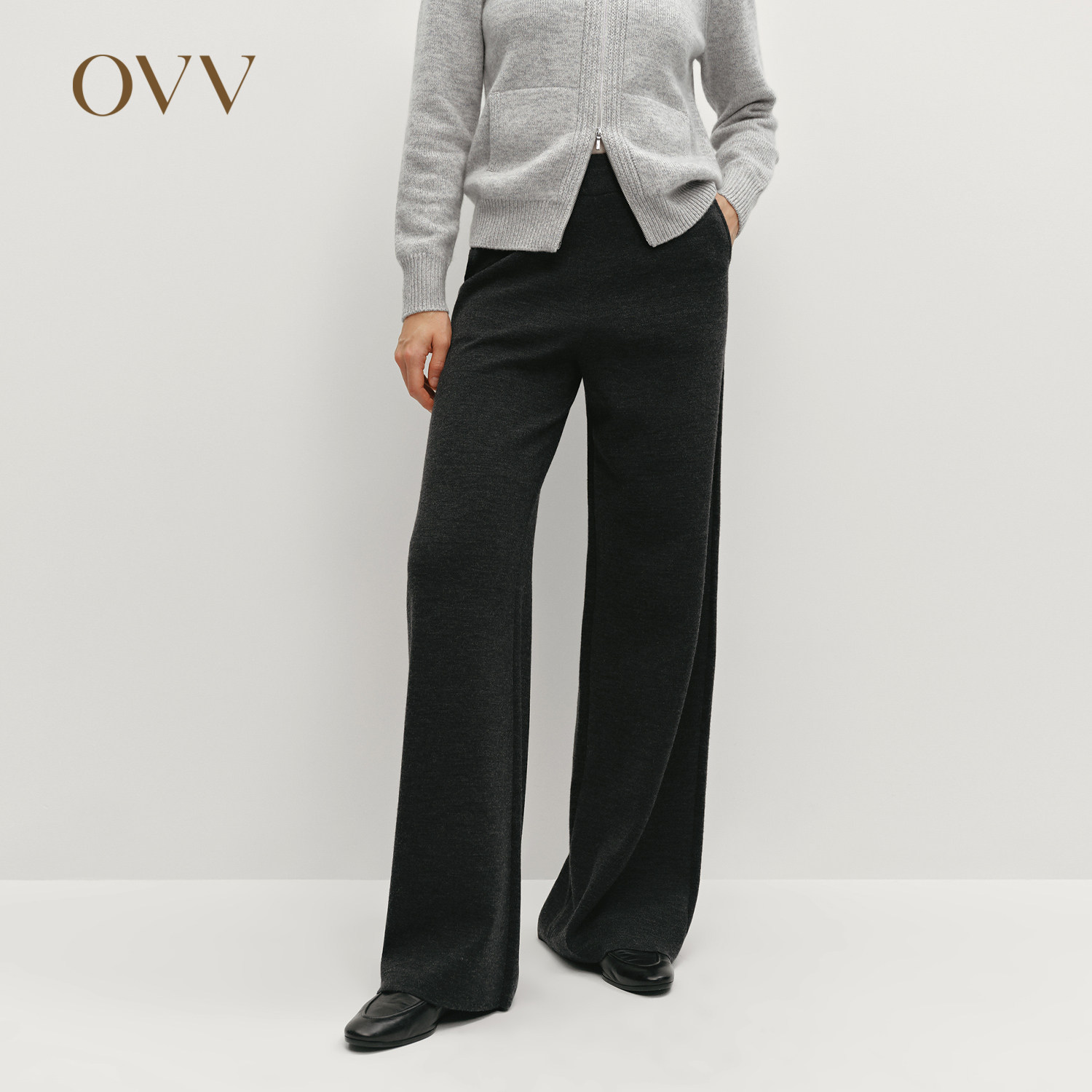 OVV秋冬热卖女装简约经典廓形美丽诺羊毛针织阔腿裤