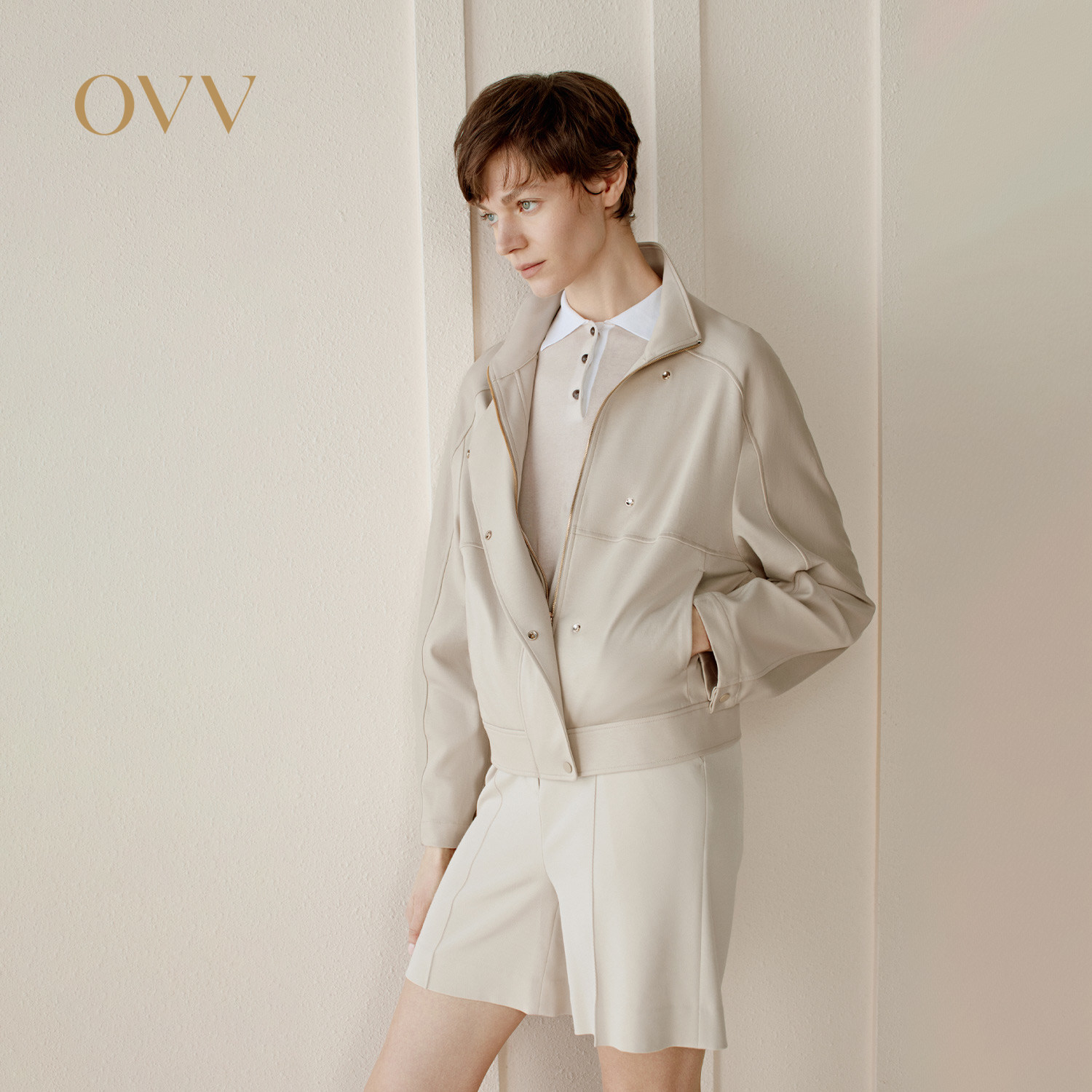 【高级运动系列】OVV春夏新款女装淡人棉质休闲夹克外套