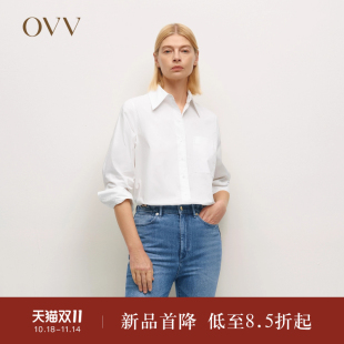 休闲通勤白衬衫 OVV秋冬热卖 棉质混纺长袖 简约时尚 女装