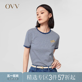 丝光双面针织条纹短袖 女装 OVV春夏热卖 T恤 小雏菊印花