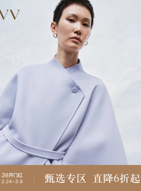 OVV秋冬新款女装贝壳刺绣装饰不对称斗篷羊毛双面呢大衣