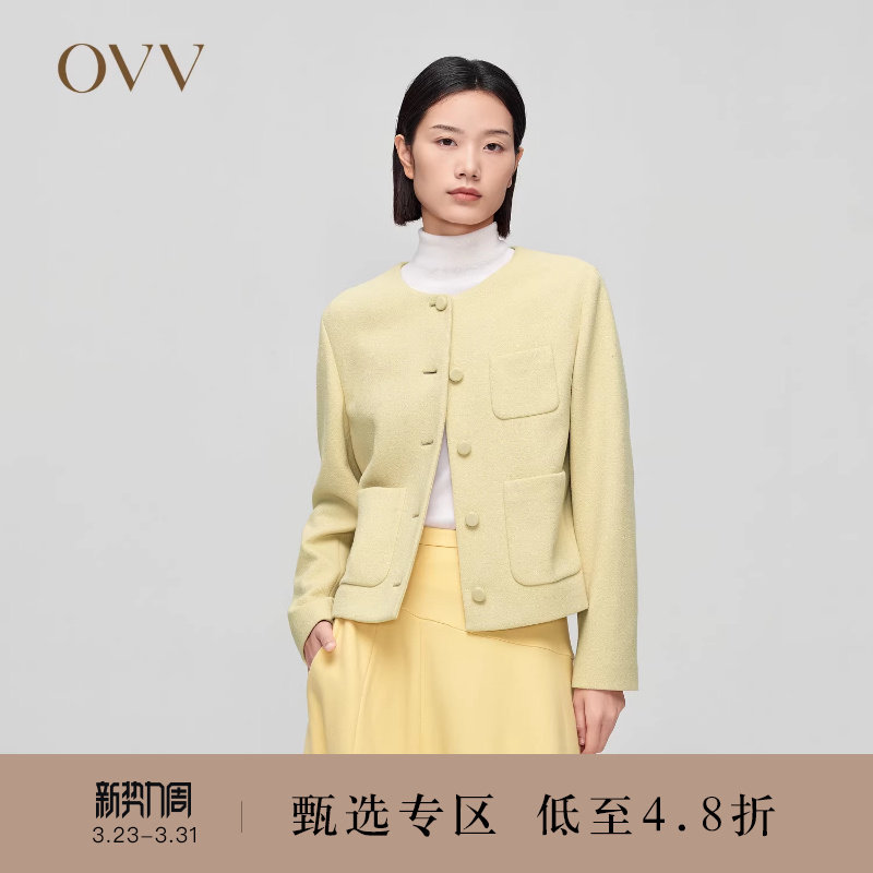 OVV秋冬热卖女装日本进口圆领不对称口袋设计夹克外套