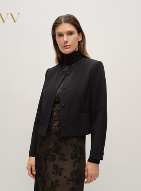 OVV2025秋冬新款女装基础圆领休闲通勤短款夹克外套