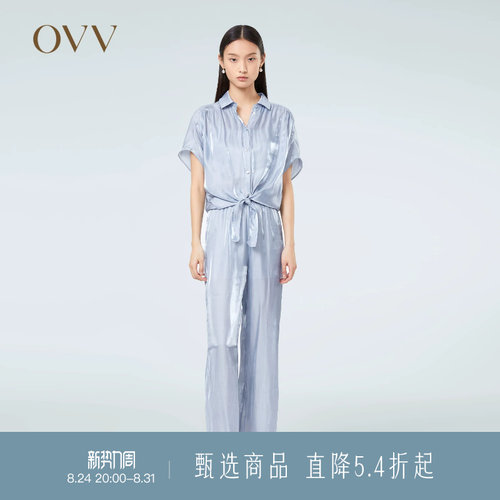 OVV春夏飘逸短袖打结衬衫
