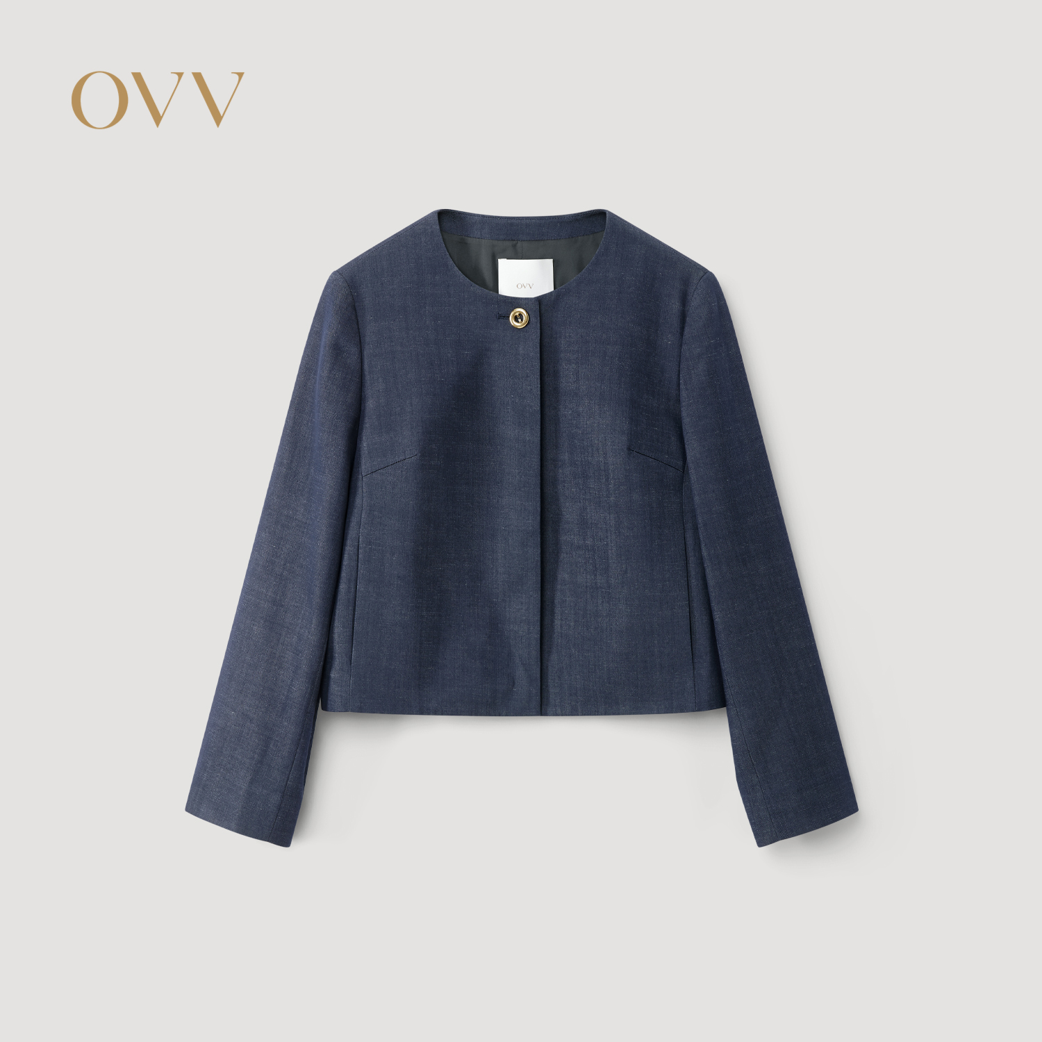 OVV2025春夏新款女装经典直筒版型圆领休闲夹克外套