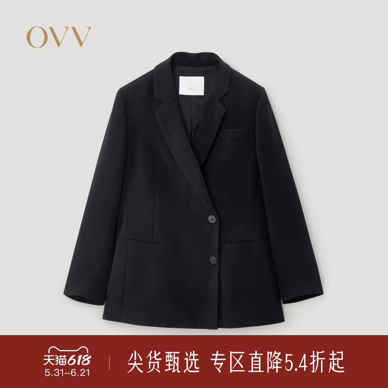 OVV秋冬新款女装平驳领经典微收腰醋酸休闲西服外套