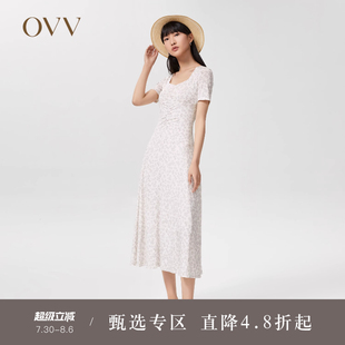 长款 女装 方领修身 连衣裙 短袖 小雏菊印花 OVV春夏热卖