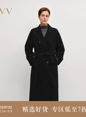 OVV秋冬热卖女装平驳领双排扣休闲通勤羊毛双面呢大衣