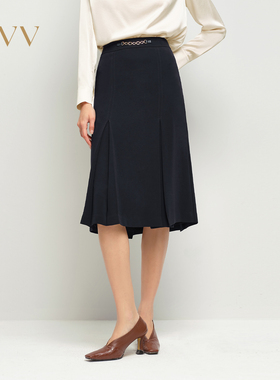 OVV2025春夏新款女装淡人日本进口三醋酸经典直筒半身裙