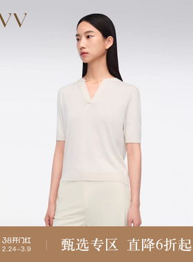 OVV春夏热卖女装丝羊绒混纺简约经典基础短袖针织衫