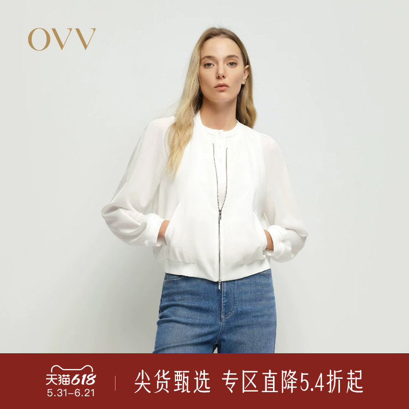 OVV春夏新款女装淡人日本进口三醋酸面料棒球衫夹克外套