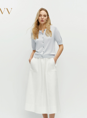 OVV2025春夏新款女装淡人优雅经典圆领单排扣短袖针织开衫外套