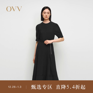 连衣裙 淡人日本进口三醋酸面料圆领短袖 OVV2025春夏新款 女装