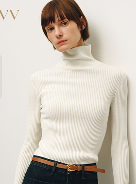 【黄金羊毛】OVV春夏热卖女装无缝坑条时尚高领长袖针织衫