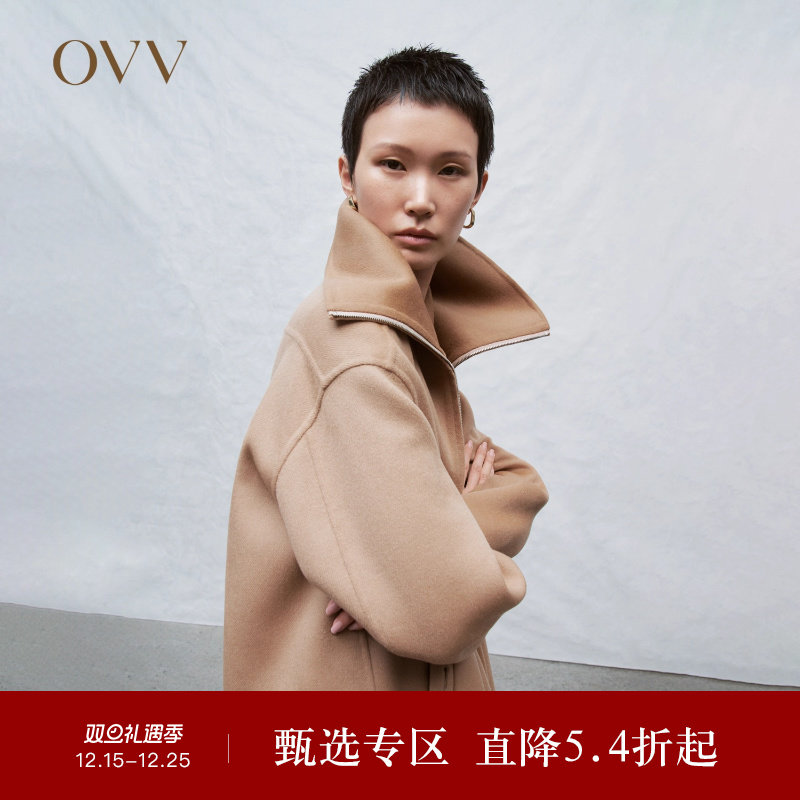 OVV秋冬热卖女装正反面异色翻领廓形版双面呢长款大衣