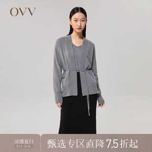 系带山羊绒长袖 OVV秋冬女装 饰时尚 外套 珠片装 针织开衫