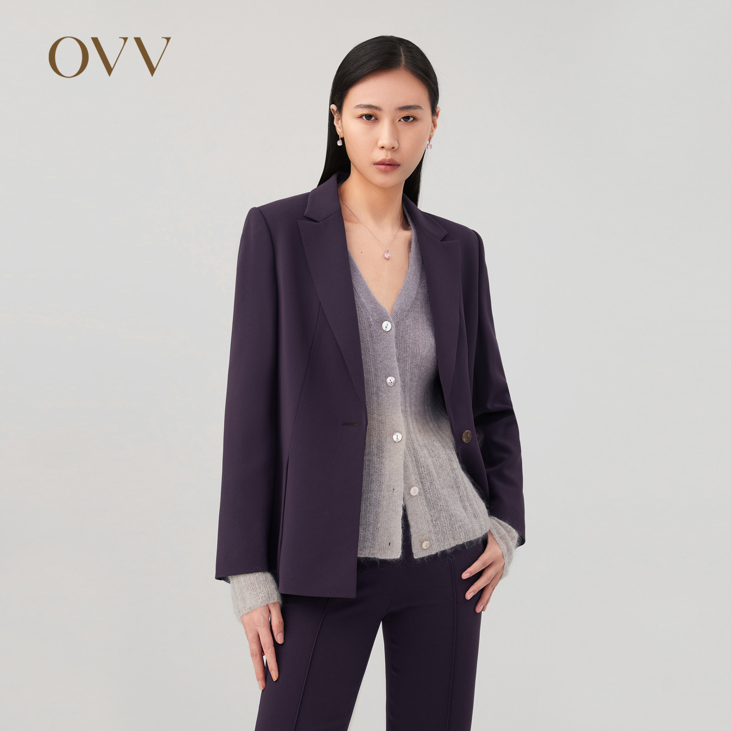 OVV秋冬新款女装日本进口三醋酸分割开衩套装西服外套