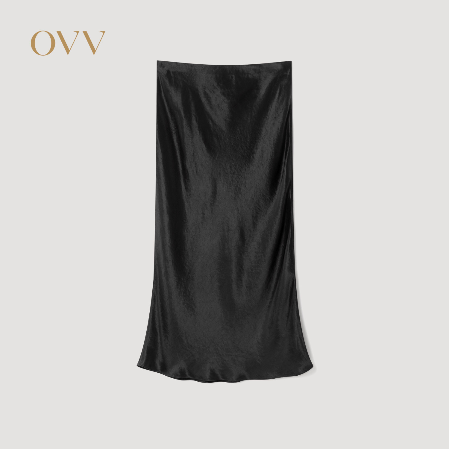 OVV2026春夏新款女装醋酸光泽感小黑裙简约直筒半身裙