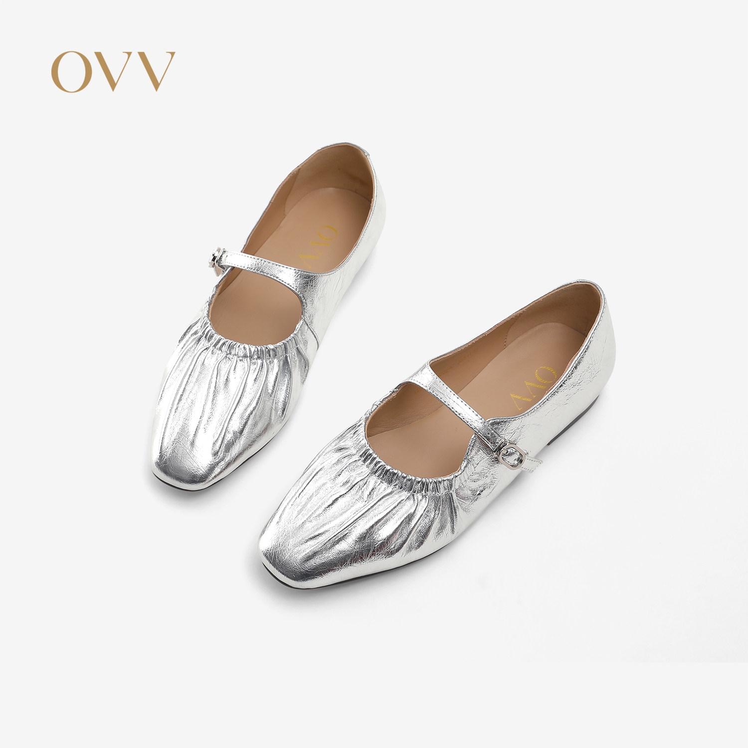 OVV2026春夏新款女优雅舒适牛皮休闲平底芭蕾鞋