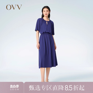 连衣裙 光泽素雅飘逸灵动收褶时尚 休闲短袖 OVV春夏热卖 女装