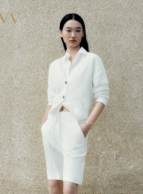 OVV2025春夏新款女装淡人镂空肌理感亮片装饰休闲针织开衫外套