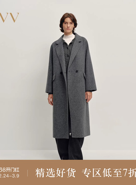 OVV2025秋冬新款女装两粒扣平驳领直筒休闲优雅羊毛大衣