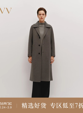 OVV秋冬热卖女装针织翻领单排扣中长羊毛双面呢大衣