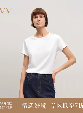 OVV2025秋冬新款女装经典舒适圆领简约直筒版型短袖T恤