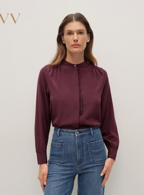 【重磅真丝】OVV2025秋冬新款女装24MM双绉木耳边长袖衬衫