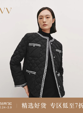 OVV秋冬热卖女装时髦精致圆领粗花呢轻薄羽绒服外套