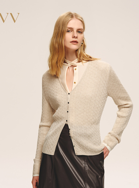 OVV2025秋冬新款女装经典大方V领修身易搭羊绒长袖针织开衫