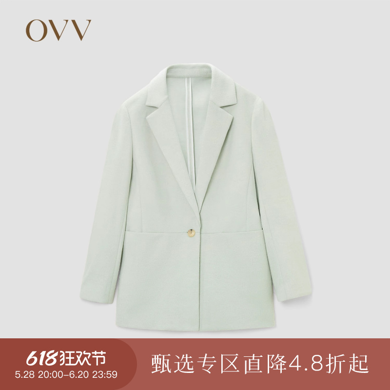 OVV秋冬新款女装针织羊毛插袋设计休闲通勤单件西装外套