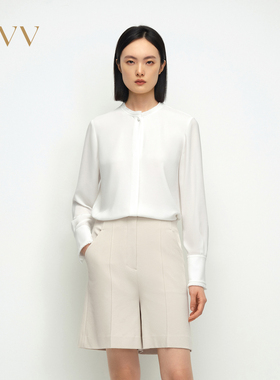 OVV2025春夏新款女装淡人日本进口三醋酸花边装饰领口上衣衬衫