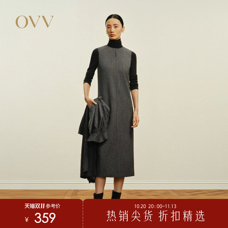OVV秋冬热卖女装圆领无袖连衣裙简约休闲长款背心裙