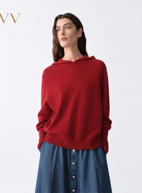 【新年红系列】OVV2026春夏新款女装柔软休闲套头连帽羊绒衫