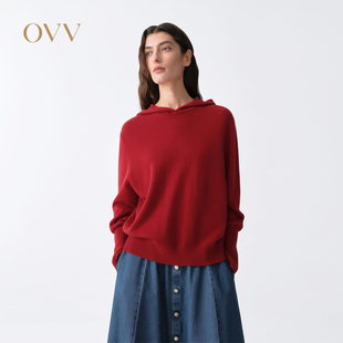 【新年红系列】OVV2026春夏新款女装柔软休闲套头连帽羊绒衫